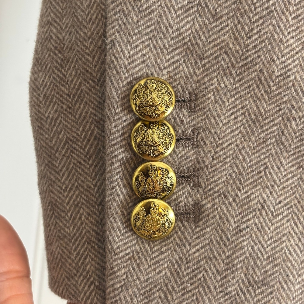 Banana Republic Blazer Women 12 Brown Herringbone Wool Blend Gold Button - Picture 7 of 12